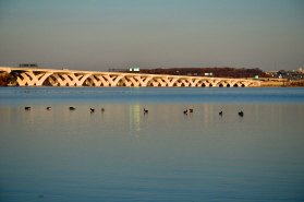 GW Parkway Alexandria - Woodrow Wilson Bridge at Sunset (495 Beltway connecting Alexandria Virginia and Maryland)