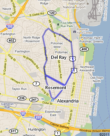 Map of Del Ray & Rosemont in Alexandria, Virginia