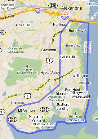 Map of GW Parkway Area in Alexandria